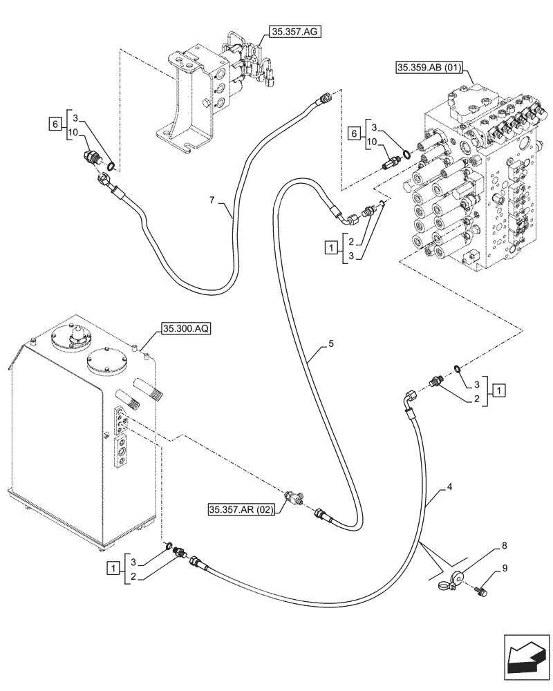 Схема запчастей Case CX300D LC - (35.359.AE) - CONTROL VALVE LINE, HYDRAULIC OIL, TANK (35) - HYDRAULIC SYSTEMS