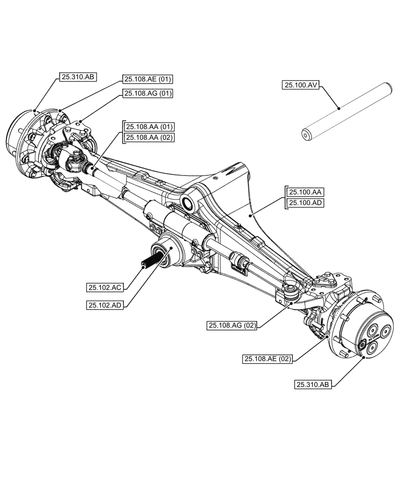 Схема запчастей Case 580SN - (00.000.25) - PICTORIAL INDEX - FRONT AXLE SYSTEM 4WD (00) - GENERAL & PICTORIAL INDEX