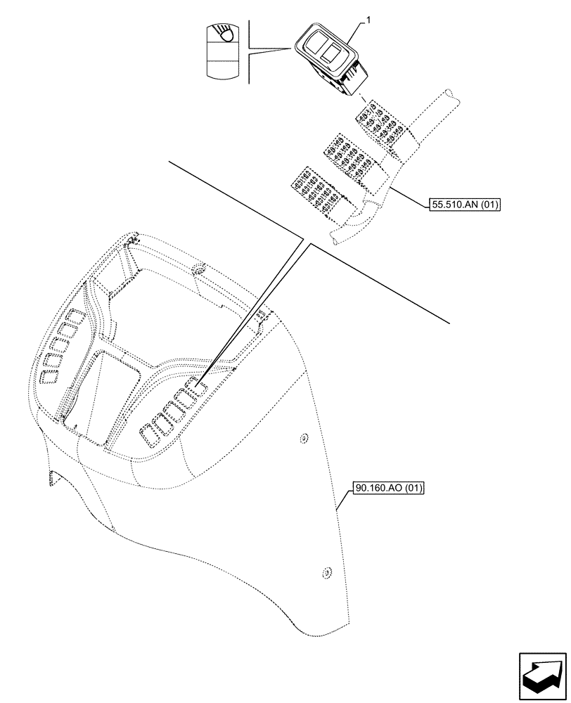 Схема запчастей Case 590SN - (55.405.CI[02]) - VAR - 423000, 442082, 442085, 747853, 747854, 747855 - WORK LIGHT, SWITCH (55) - ELECTRICAL SYSTEMS