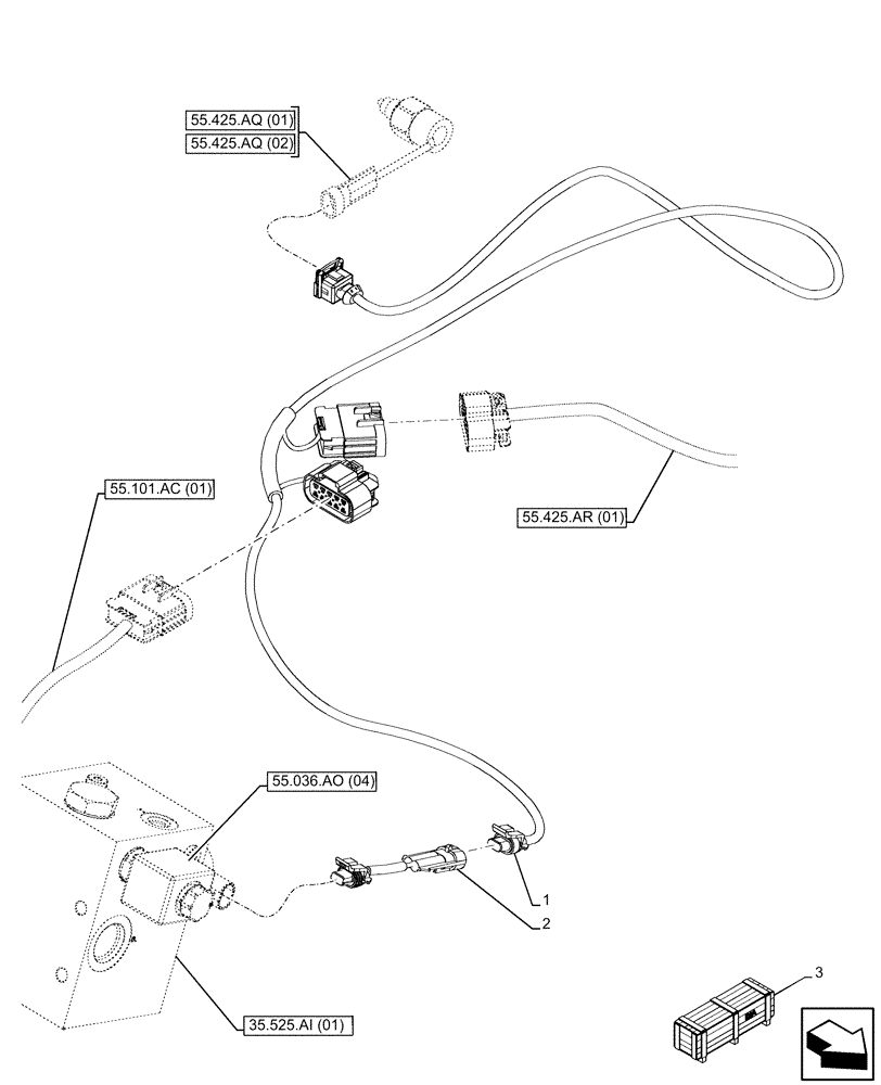 Схема запчастей Case 580SN - (55.100.AI[03]) - VAR - 423084 - HARNESS, HAMMER, PILOT CONTROLS (55) - ELECTRICAL SYSTEMS