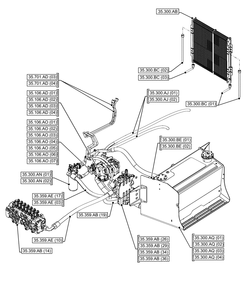 Схема запчастей Case 580SN - (00.000.35[04]) - PICTORIAL INDEX - HYDRAULIC SYSTEMS (00) - GENERAL & PICTORIAL INDEX