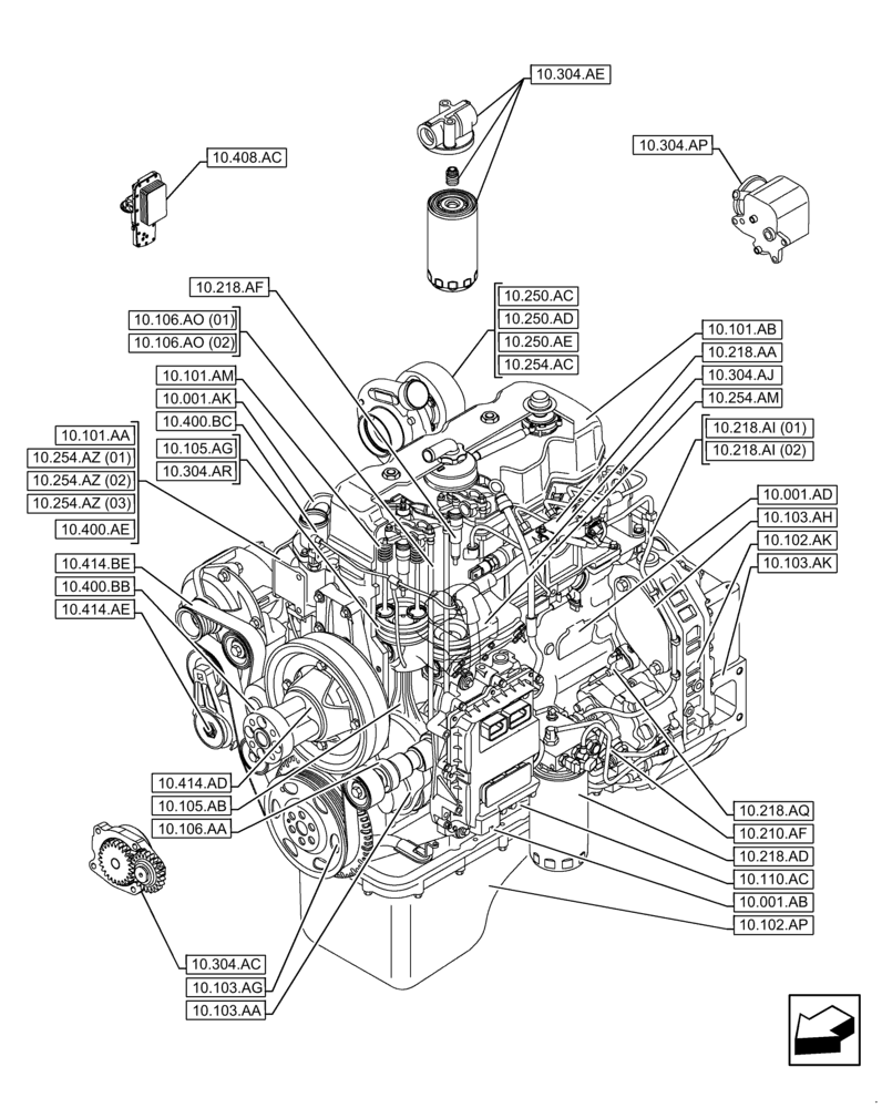 Схема запчастей Case F4HFE413X B001 - (00.000.10) - PICTORIAL INDEX - ENGINE (00) - GENERAL & PICTORIAL INDEX