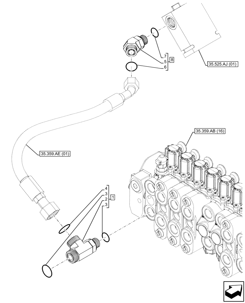 Схема запчастей Case 590SN - (35.525.AA[13]) - VAR - 423083 - AUXILIARY HYDRAULIC, LINES (35) - HYDRAULIC SYSTEMS