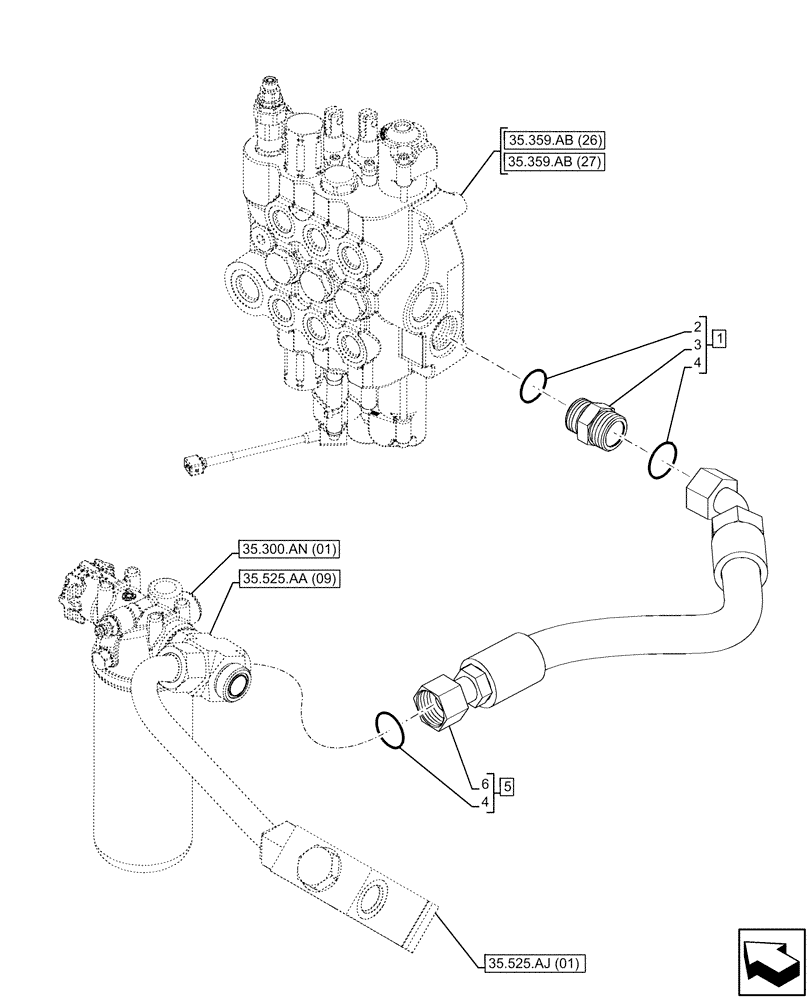 Схема запчастей Case 580SN WT - (35.359.AE[03]) - VAR - 747776 - LOADER, CONTROL VALVE LINE, FILTER (35) - HYDRAULIC SYSTEMS