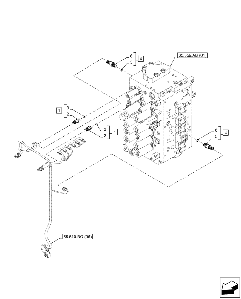 Схема запчастей Case CX300D LC - (55.036.AB[02]) - CONTROL VALVE, SENSOR (55) - ELECTRICAL SYSTEMS