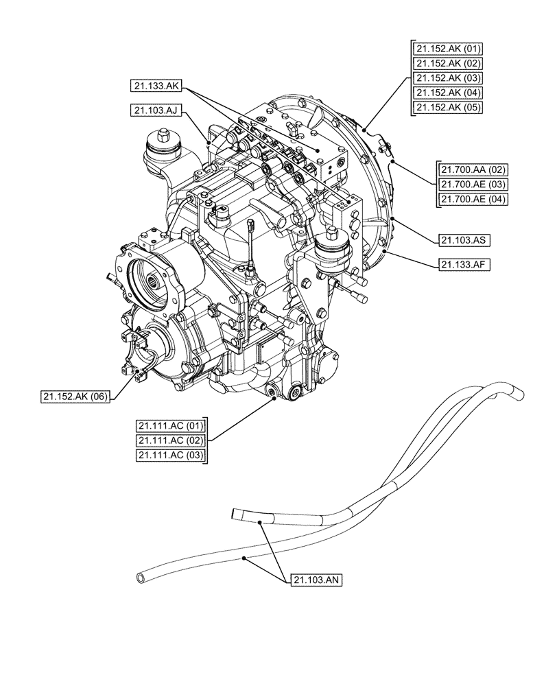 Схема запчастей Case 580SN - (00.000.21[02]) - PICTORIAL INDEX - TRANSMISSION, SEMI-POWERSHIFT (00) - GENERAL & PICTORIAL INDEX