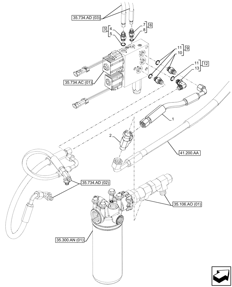 Схема запчастей Case 580N EP - (35.734.AD[01]) - VAR - 423049 - QUICK COUPLER, VALVE, HYDRAULIC LINE (35) - HYDRAULIC SYSTEMS