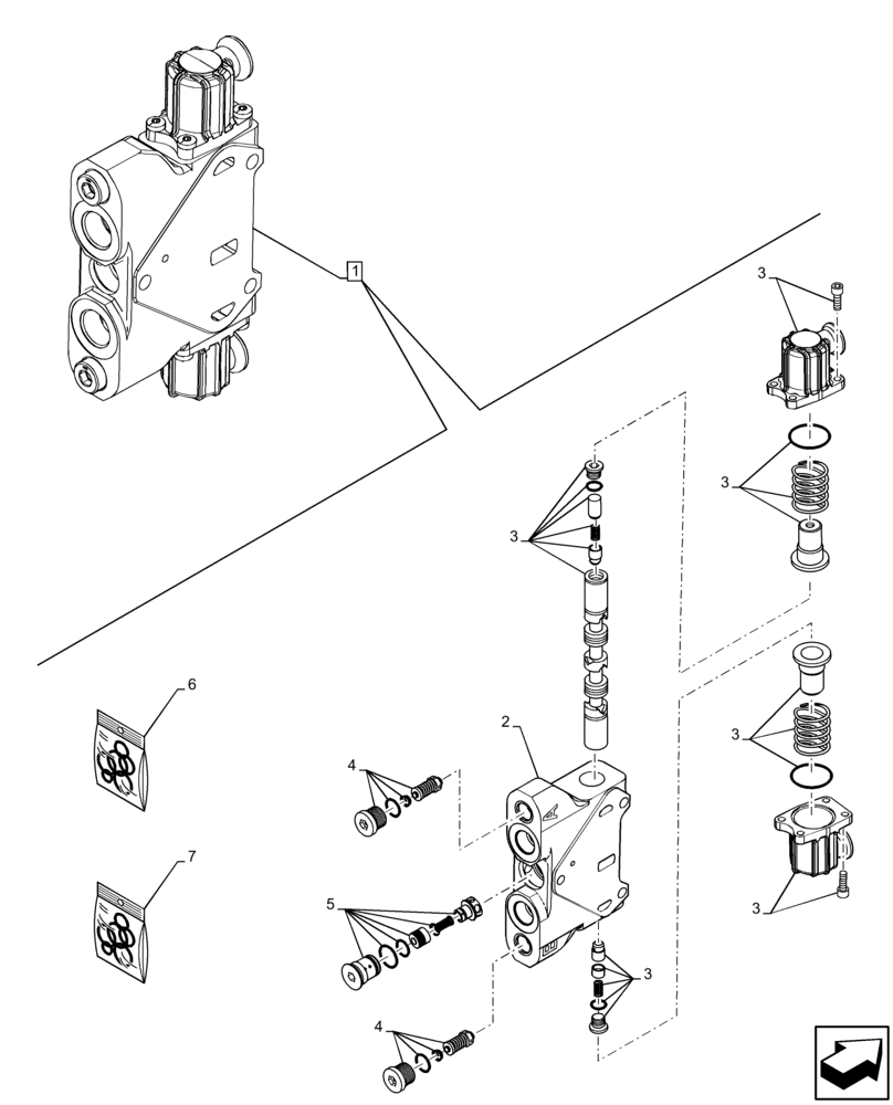 Схема запчастей Case 580SN WT - (35.359.AB[25]) - BACKHOE CONTROL VALVE, EXTENDABLE DIPPER, DIPPER EXT SECTION, COMPONENTS (35) - HYDRAULIC SYSTEMS