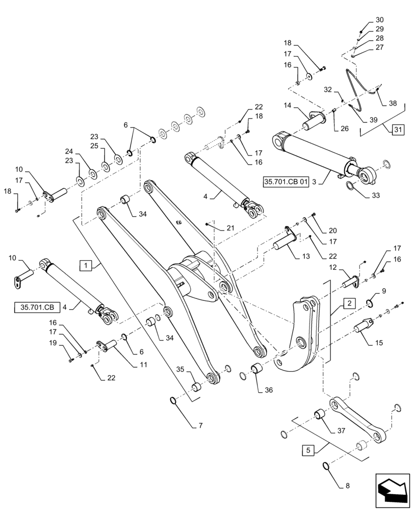 Схема запчастей Case 621F - (39.100.AY[01]) - LIFT ARM INSTALLATION, Z-BAR (39) - FRAMES AND BALLASTING