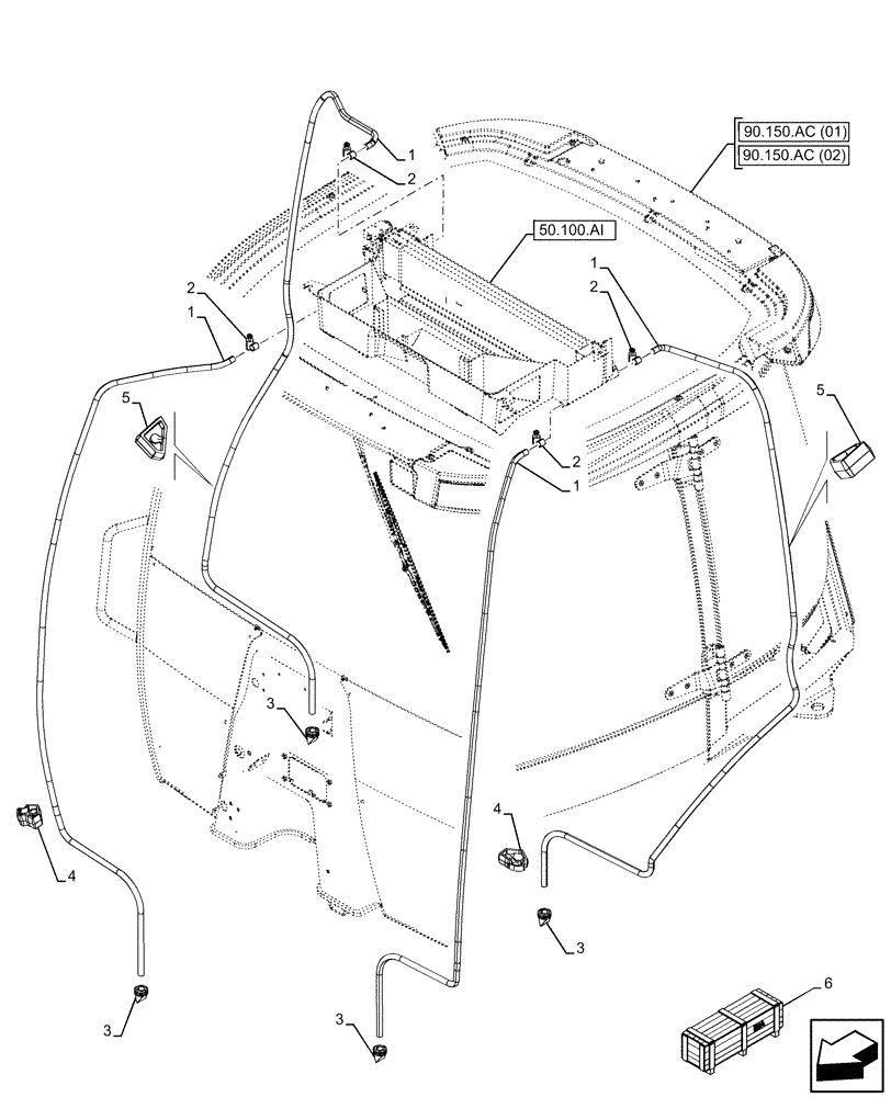 Схема запчастей Case 580SN WT - (50.200.CZ) - VAR - 747853, 747855 - AIR CONDITIONING, DRAIN LINE (50) - CAB CLIMATE CONTROL