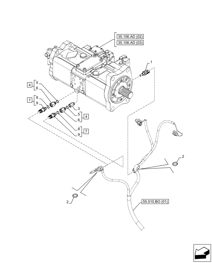 Схема запчастей Case CX300D LC - (55.036.AG) - HYDRAULIC PUMP, SENSOR (55) - ELECTRICAL SYSTEMS