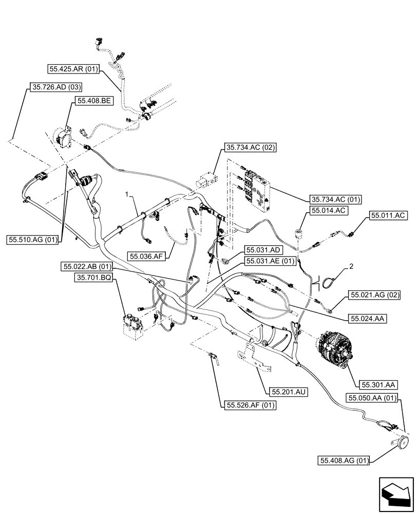 Схема запчастей Case 590SN - (55.101.AC[03]) - VAR - 423058, 423059 - FRAME, HARNESS - C9127 (55) - ELECTRICAL SYSTEMS