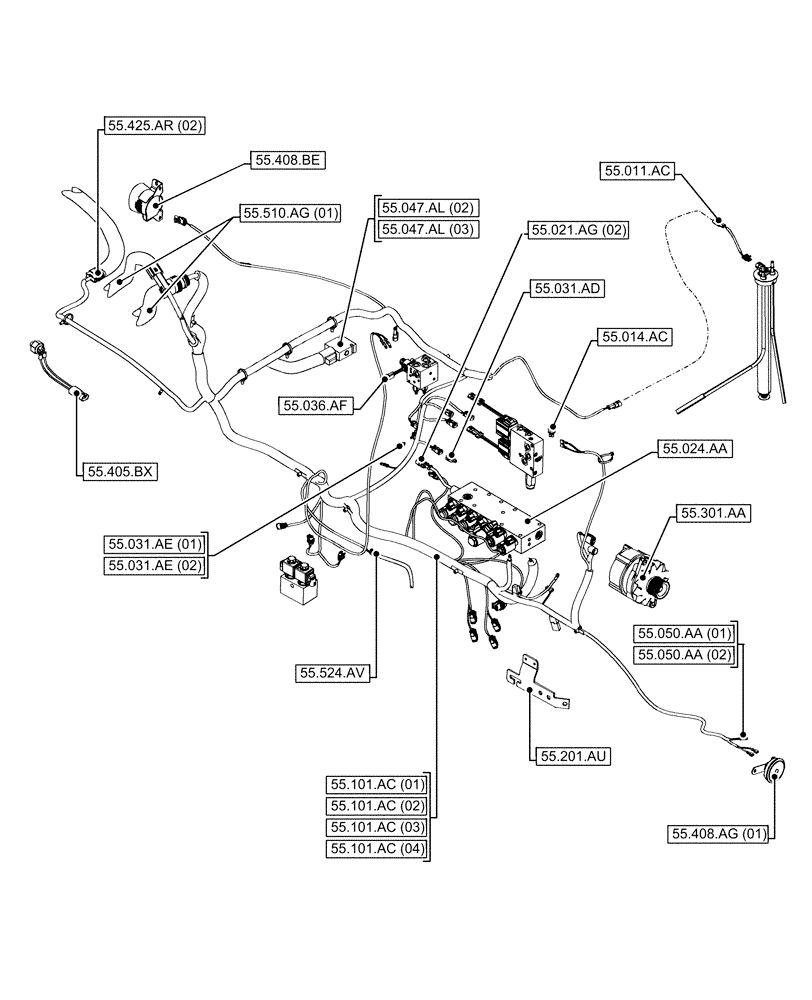 Схема запчастей Case 580N EP - (00.000.55[02]) - PICTORIAL INDEX - ELECTRICAL SYSTEMS (00) - GENERAL & PICTORIAL INDEX