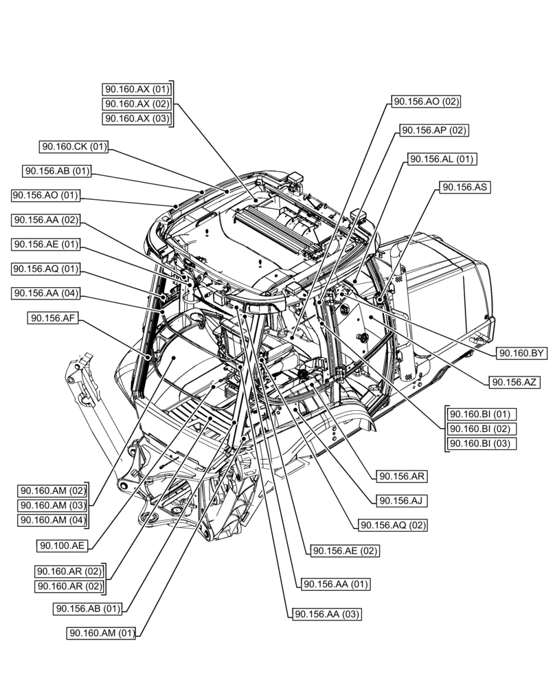 Схема запчастей Case 580N EP - (00.000.90[04]) - PICTORIAL INDEX - PLATFORM, CAB, BODYWORK AND DECALS (00) - GENERAL & PICTORIAL INDEX