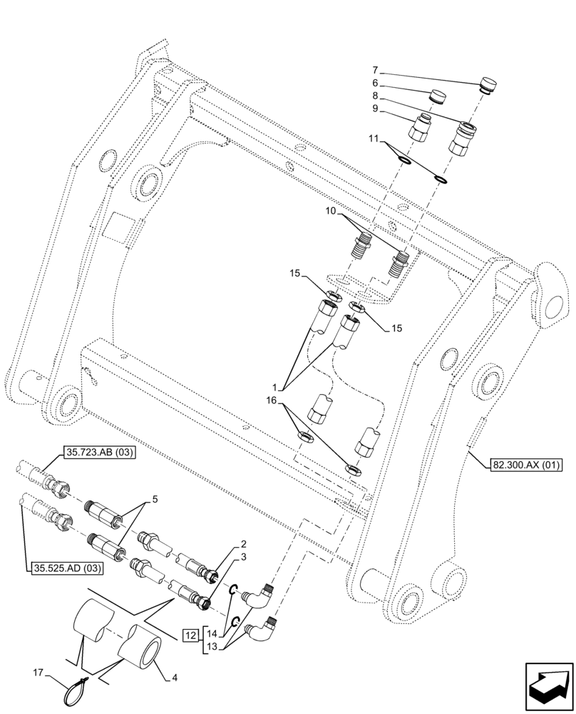 Схема запчастей Case 580N EP - (35.525.AD[02]) - VAR - 423049 - QUICK COUPLER, LINES (35) - HYDRAULIC SYSTEMS