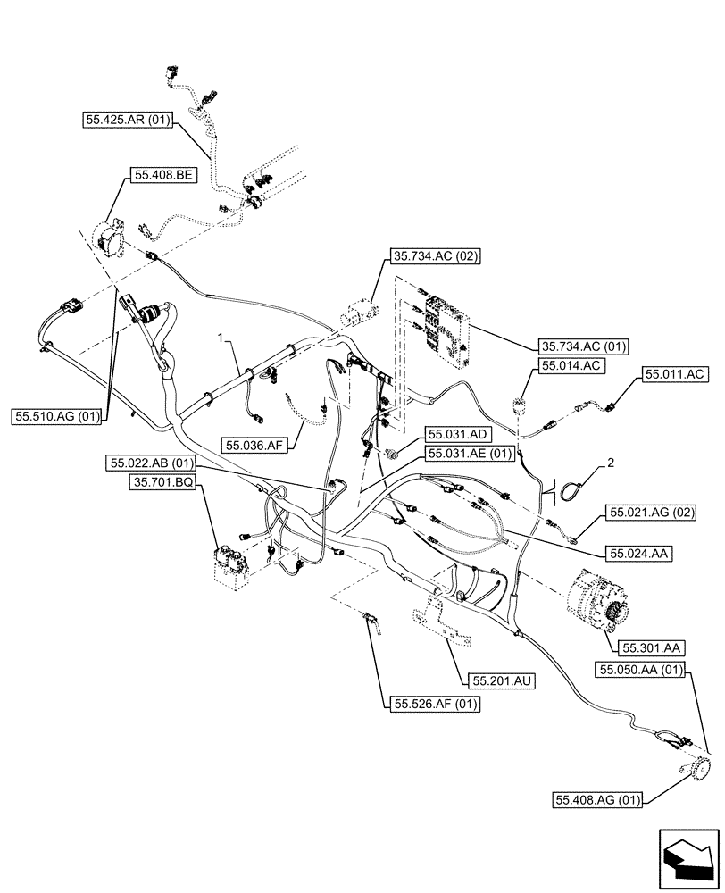 Схема запчастей Case 580N EP - (55.101.AC[01]) - FRAME, HARNESS (55) - ELECTRICAL SYSTEMS