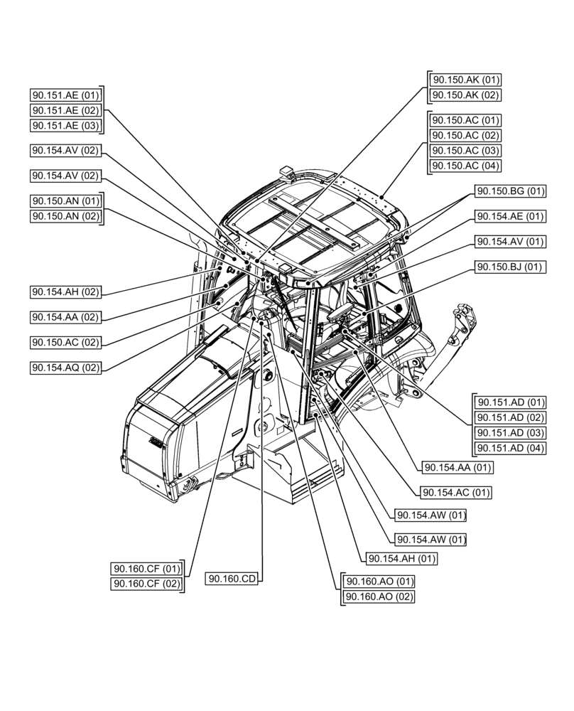 Схема запчастей Case 580N EP - (90.000.00[03]) - SECTION INDEX - PLATFORM, CAB, BODYWORK & DECALS (90) - PLATFORM, CAB, BODYWORK AND DECALS