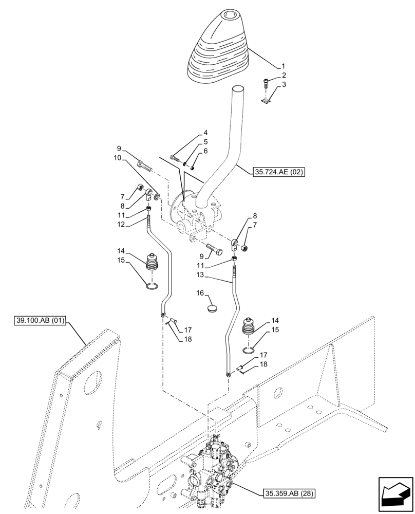 Схема запчастей Case 580N EP - (35.724.AE[01]) - LOADER, CONTROL VALVE, LEVER (35) - HYDRAULIC SYSTEMS