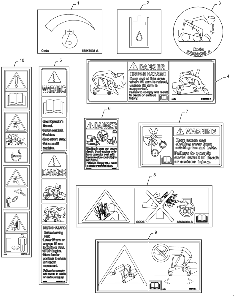 Схема запчастей Case SR130 - (90.108.AA[01]) - DECALS (90) - PLATFORM, CAB, BODYWORK AND DECALS