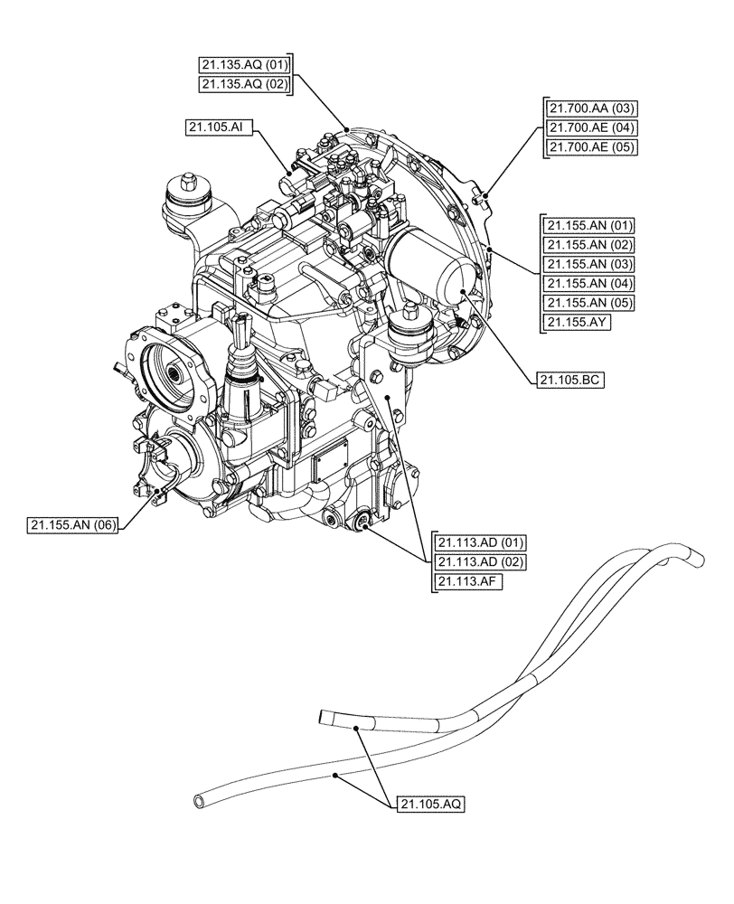 Схема запчастей Case 580SN - (00.000.21[03]) - PICTORIAL INDEX - TRANSMISSION, POWERSHIFT (00) - GENERAL & PICTORIAL INDEX