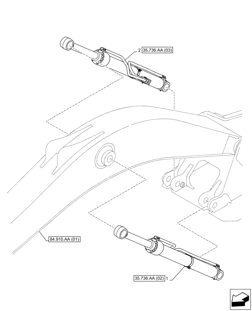 Схема запчастей Case CX350D LC - (35.736.AA[01]) - VAR - 461543, 481858 - LIFT CYLINDER, BOOM, HEAVY DUTY (35) - HYDRAULIC SYSTEMS