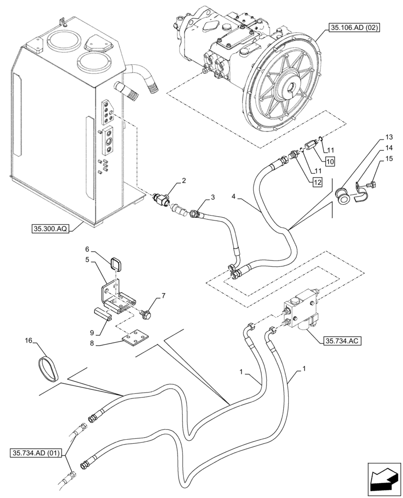 Схема запчастей Case CX300D LC - (35.734.AD[05]) - VAR - 781128 - QUICK COUPLER, SOLENOID VALVE, HYDRAULIC LINE (35) - HYDRAULIC SYSTEMS