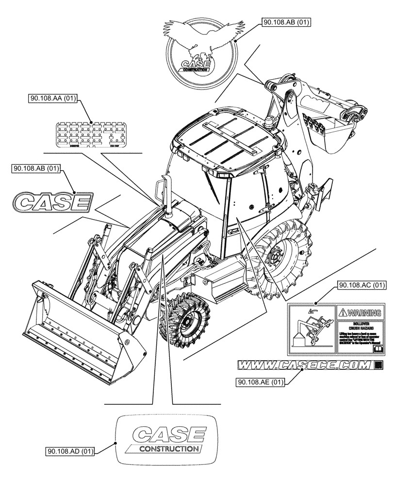 Схема запчастей Case 580SN WT - (00.000.90[01]) - PICTORIAL INDEX - PLATFORM, CAB, BODYWORK AND DECALS (00) - GENERAL & PICTORIAL INDEX