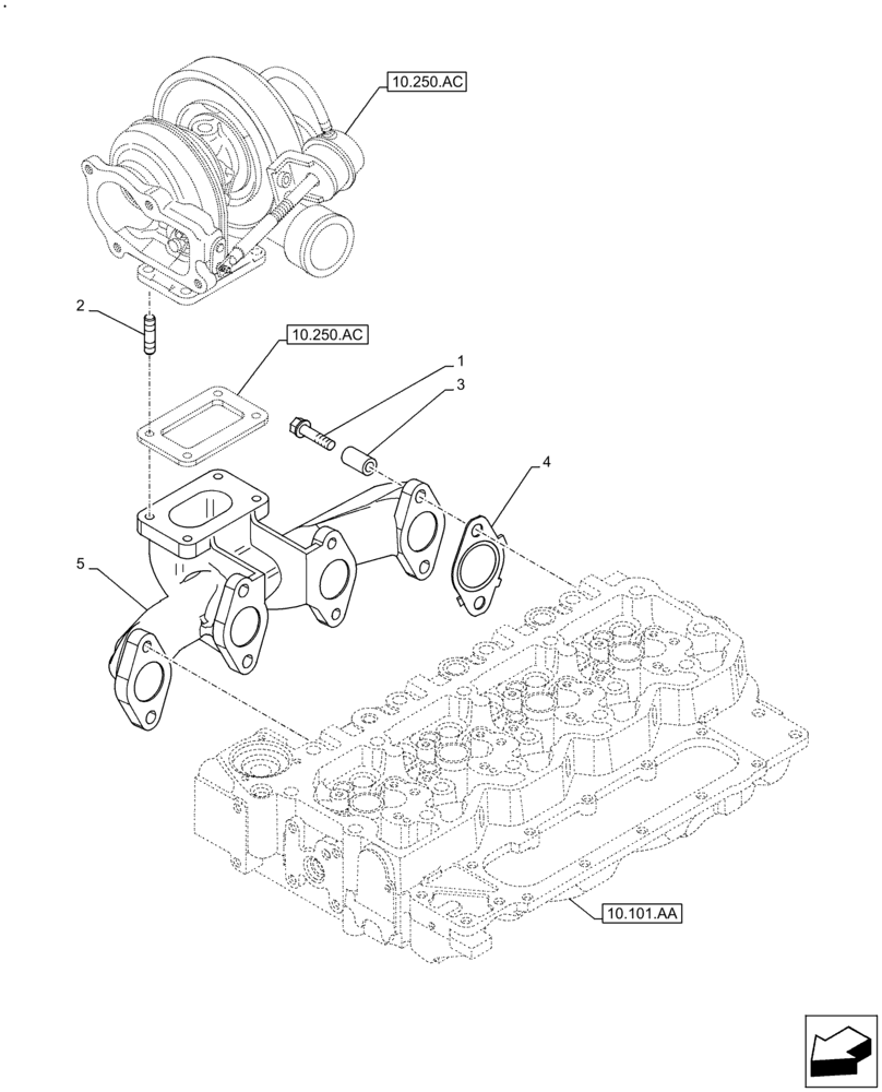 Схема запчастей Case F4HFE413Y B001 - (10.254.AC) - EXHAUST MANIFOLD (10) - ENGINE