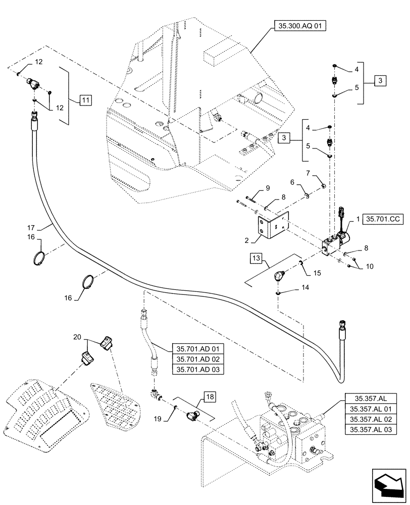 Схема запчастей Case 621F - (35.701.AD) - COUPLER LOCKING INSTALLATION (35) - HYDRAULIC SYSTEMS