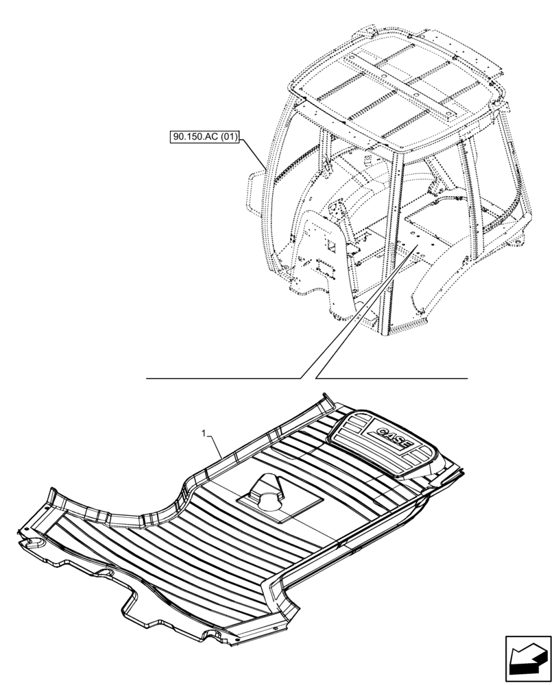 Схема запчастей Case 580SN - (90.150.AW[02]) - VAR - 747853, 747854, 747855 - CAB, FLOOR MAT (90) - PLATFORM, CAB, BODYWORK AND DECALS