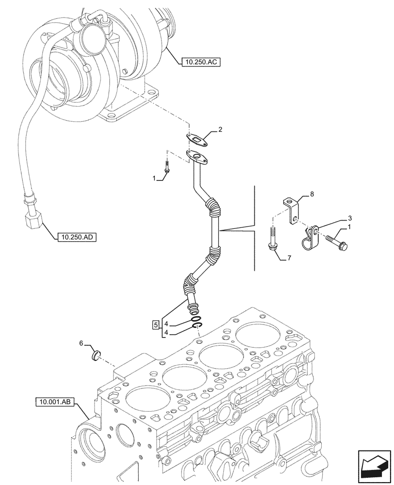 Схема запчастей Case F4HFE413V B001 - (10.250.AE) - TURBOCHARGER OIL RETURN LINE (10) - ENGINE