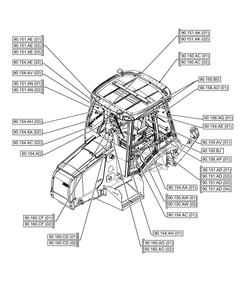 Схема запчастей Case 580SN - (00.000.90[03]) - PICTORIAL INDEX - PLATFORM, CAB, BODYWORK AND DECALS (00) - GENERAL & PICTORIAL INDEX