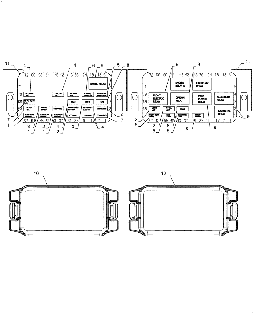 Схема запчастей Case SR270 - (55.100.DO[01]) - FUSE BOX, MECHANICAL CONTROLS, OPEN CAB (55) - ELECTRICAL SYSTEMS