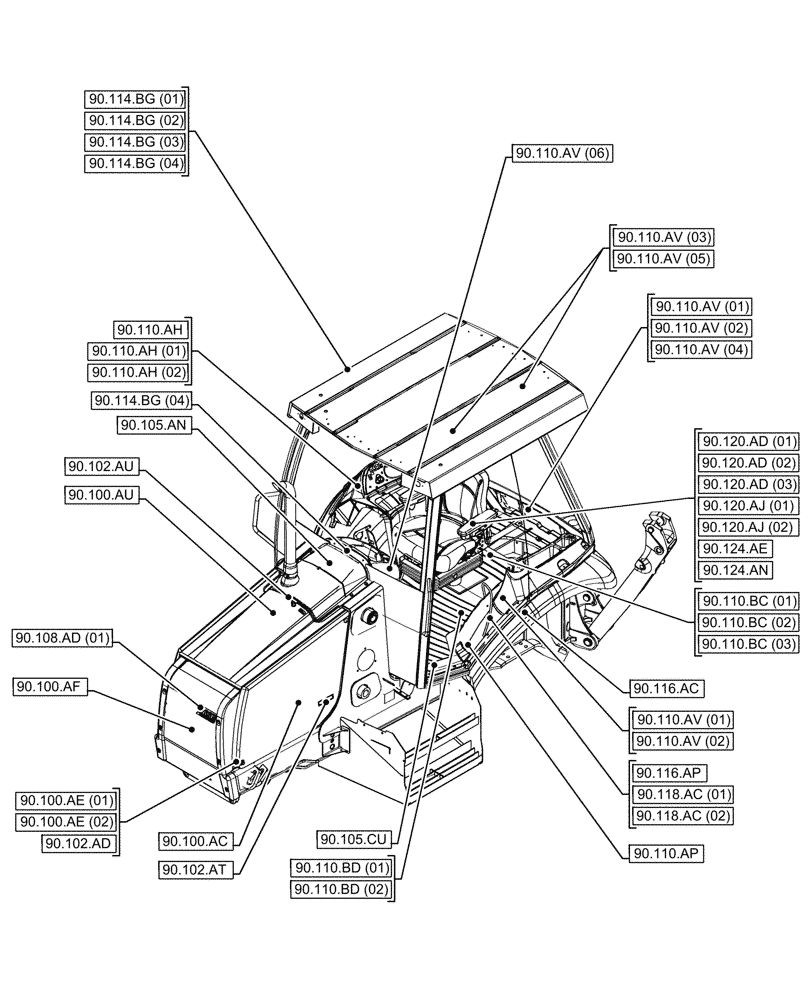 Схема запчастей Case 580SN WT - (00.000.90[02]) - PICTORIAL INDEX - PLATFORM, CAB, BODYWORK AND DECALS (00) - GENERAL & PICTORIAL INDEX