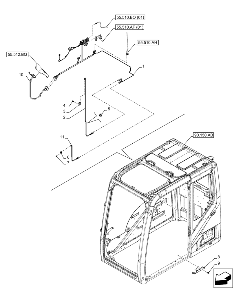 Схема запчастей Case CX300D LC - (55.510.AG) - CAB, RIGHT SIDE, WIRE HARNESS (55) - ELECTRICAL SYSTEMS