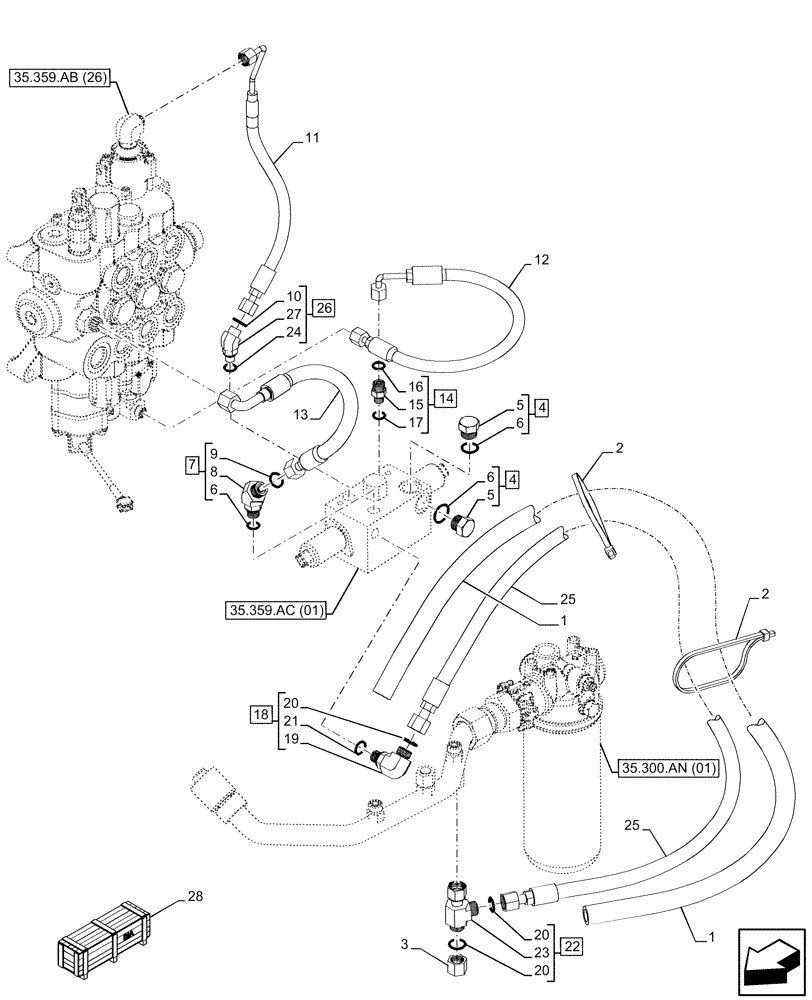 Схема запчастей Case 590SN - (35.359.AE[07]) - VAR - 747776, 747864 - LOADER, AUXILIARY CONTROL VALVE, LINE (35) - HYDRAULIC SYSTEMS