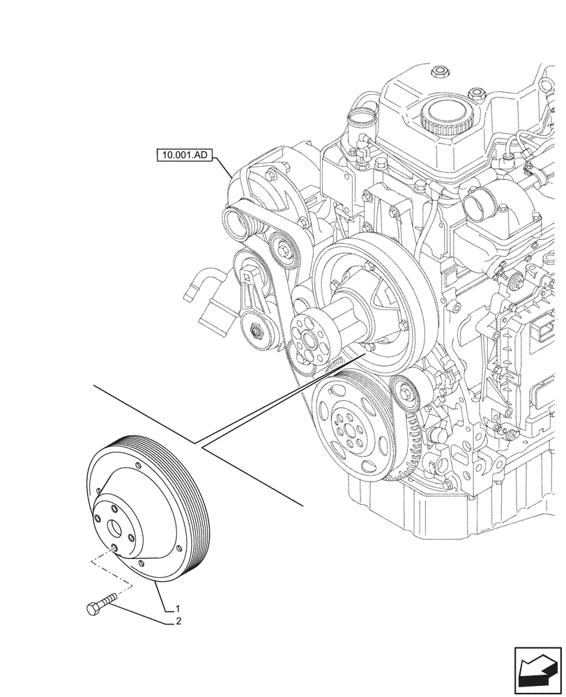 Схема запчастей Case F4HFE413W B003 - (10.414.AD) - FAN BELT DRIVE PULLEY (10) - ENGINE