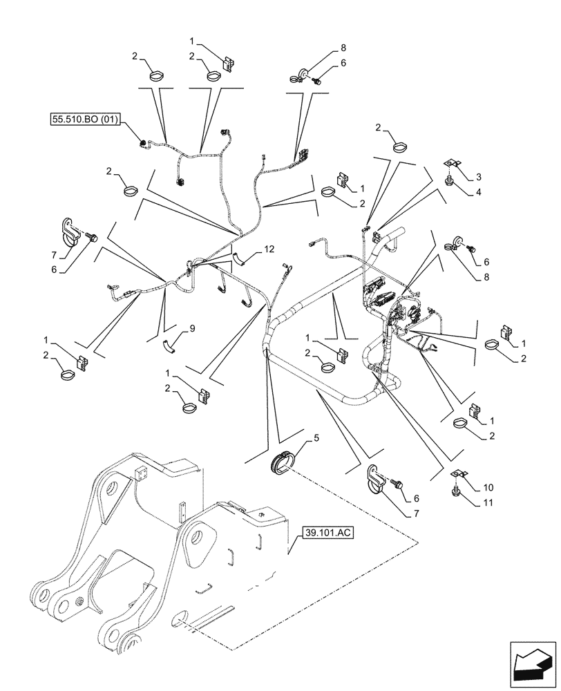 Схема запчастей Case CX300D LC - (55.510.BO[02]) - MAIN, WIRE HARNESS, CABLE CLIP (55) - ELECTRICAL SYSTEMS