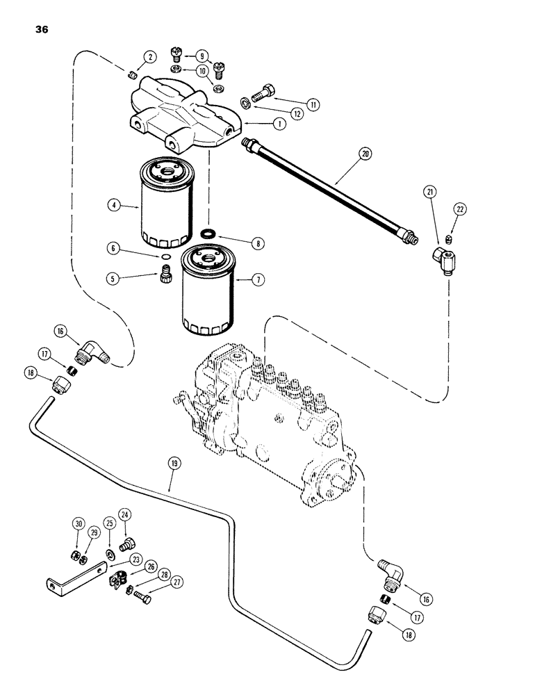 Схема запчастей Case 980B - (036) - FUEL FILTER SYSTEM, 504BDT DIESEL ENGINE (02) - FUEL SYSTEM