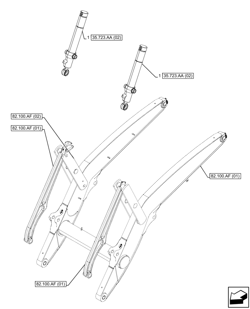 Схема запчастей Case 580N EP - (35.723.AA[01]) - LOADER BUCKET, CONTROL, CYLINDER (35) - HYDRAULIC SYSTEMS