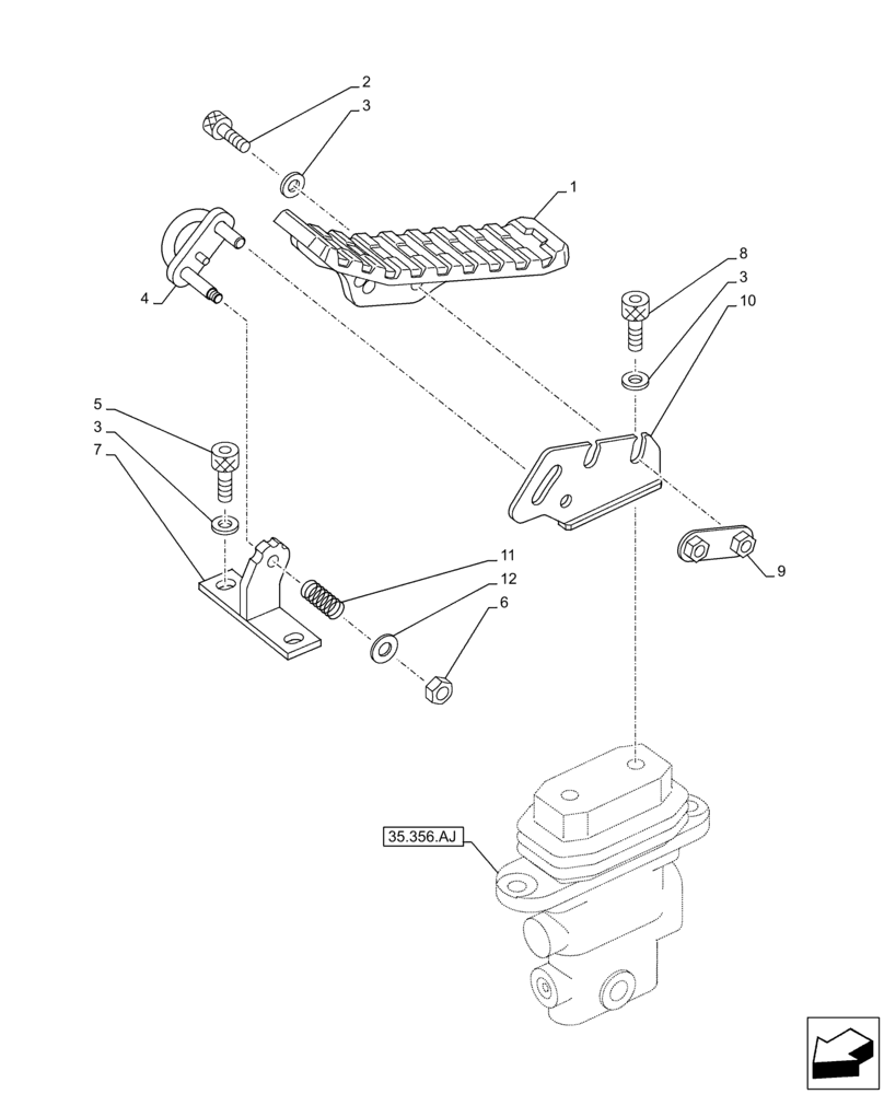 Схема запчастей Case CX250D LC - (35.356.AK[03]) - PEDAL, CONTROL (35) - HYDRAULIC SYSTEMS