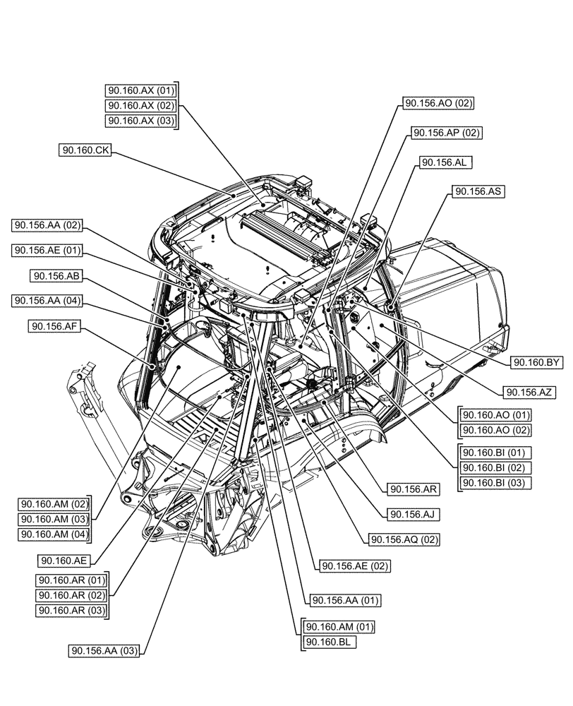Схема запчастей Case 580SN - (00.000.90[04]) - PICTORIAL INDEX - PLATFORM, CAB, BODYWORK AND DECALS (00) - GENERAL & PICTORIAL INDEX