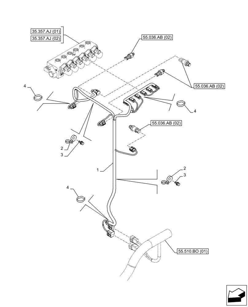 Схема запчастей Case CX300D LC - (55.510.BO[06]) - CONTROL VALVE, WIRE HARNESS (55) - ELECTRICAL SYSTEMS