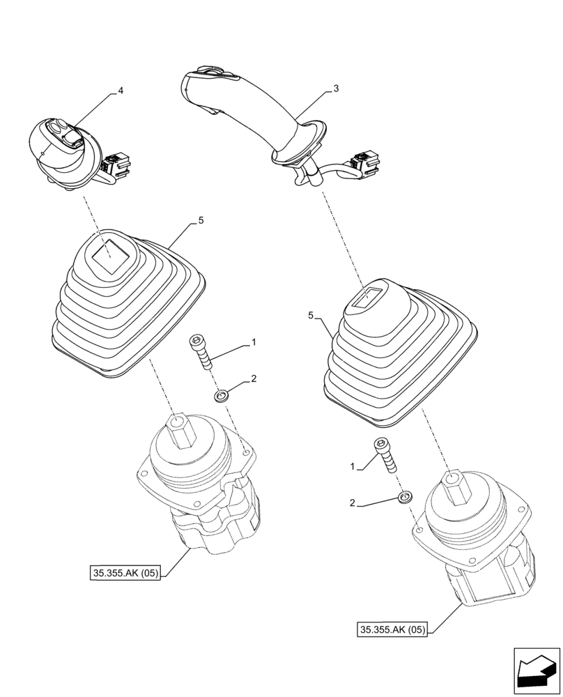 Схема запчастей Case CX250D LC - (35.355.AK[04]) - VAR - 461863 - JOYSTICK, CLAMSHELL BUCKET, ROTATION, CLAMSHELL BUCKET, ROTATION (35) - HYDRAULIC SYSTEMS