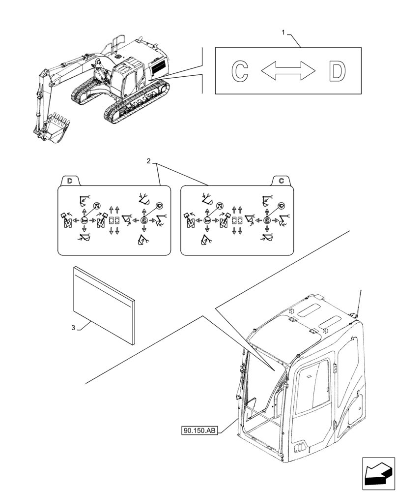 Схема запчастей Case CX350D LC - (90.108.AA[06]) - VAR - 461558 - DECAL, CONTROL PATTERN SELECTION (90) - PLATFORM, CAB, BODYWORK AND DECALS