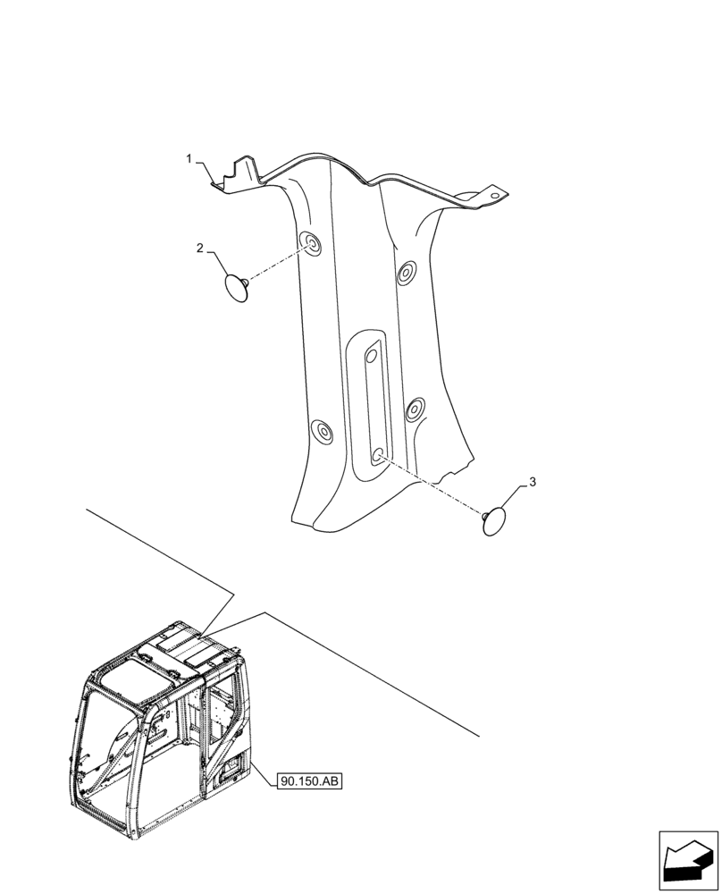Схема запчастей Case CX350D LC - (90.160.BL[02]) - CAB, TRIM PANEL, RIGHT SIDE (90) - PLATFORM, CAB, BODYWORK AND DECALS