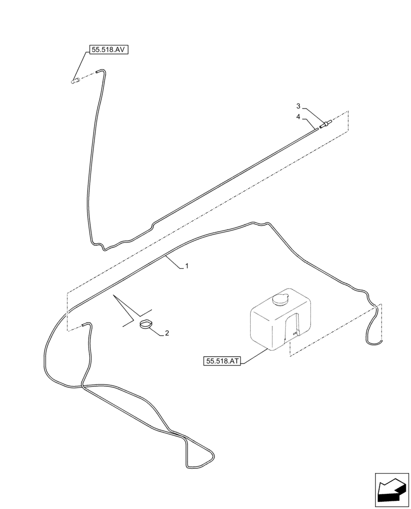 Схема запчастей Case CX350D LC - (55.518.AP) - WINDSHIELD WASHER , RESERVOIR, HOSE (55) - ELECTRICAL SYSTEMS