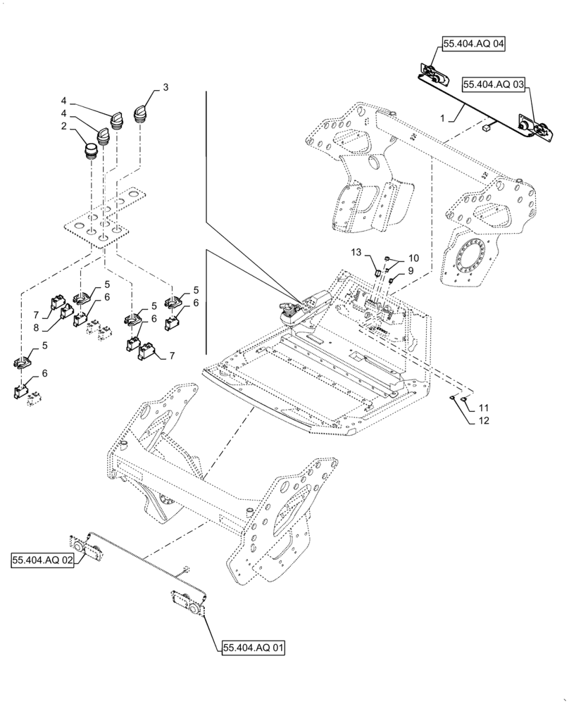 Схема запчастей Case DV210C - (55.405.BP) - LIGHT CONSOLE SWITCHS (55) - ELECTRICAL SYSTEMS