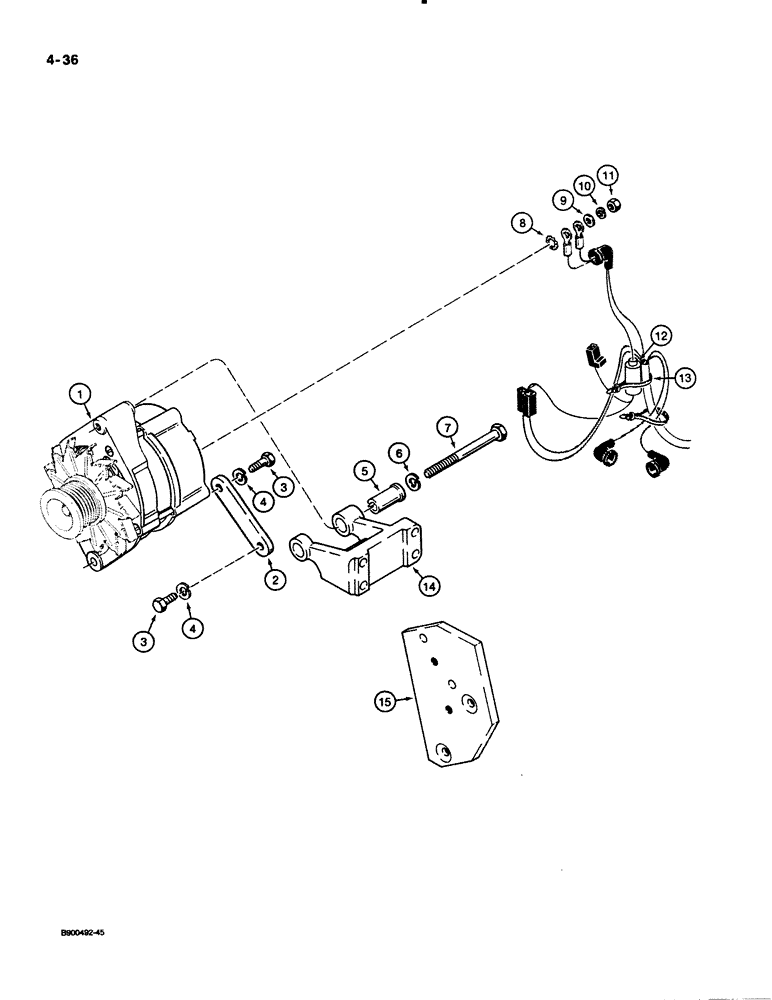 Схема запчастей Case 621 - (4-36) - 45 AMP ALTERNATOR AND MOUNTING PARTS (04) - ELECTRICAL SYSTEMS