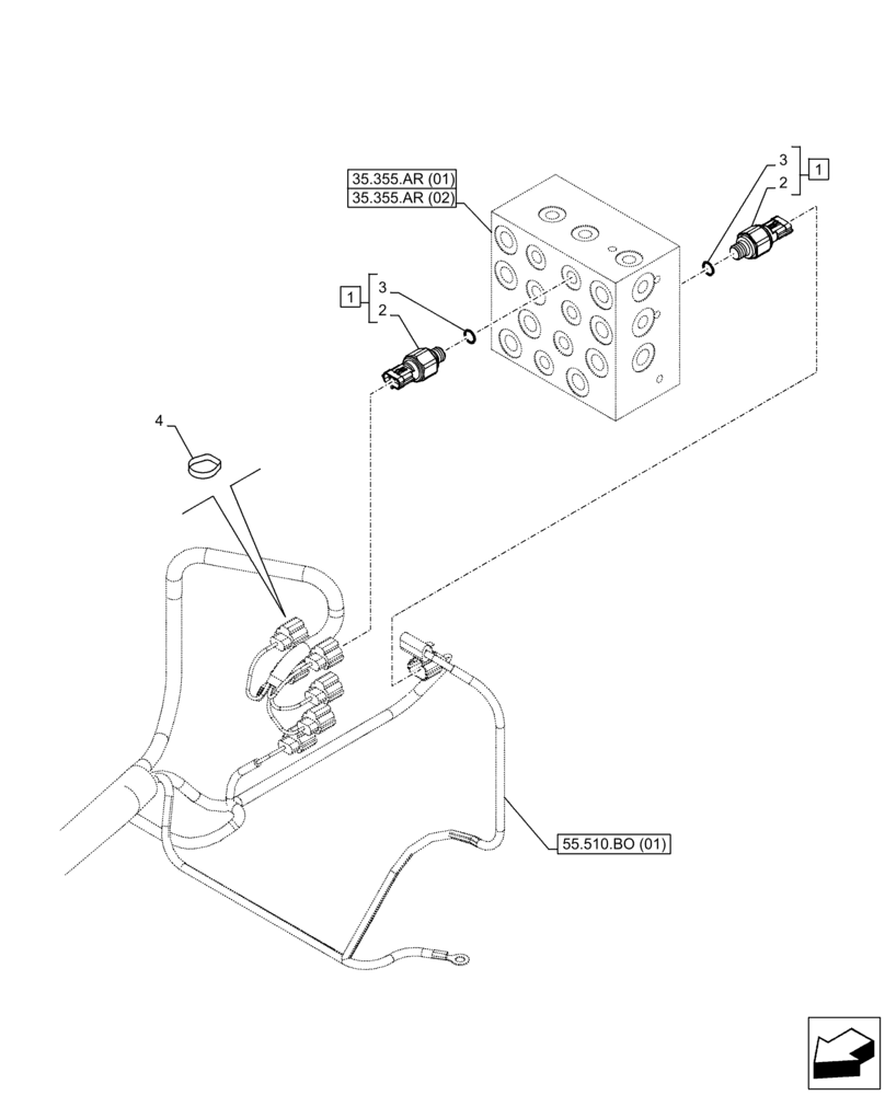 Схема запчастей Case CX350D LC - (55.036.AB[02]) - CONTROL VALVE, SENSOR (55) - ELECTRICAL SYSTEMS